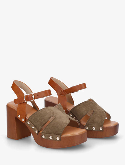 Sandales bimatière à talon - Kaki - 4