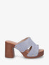 Mules à talon effet bois et ganse en suédine - Bleu - 1