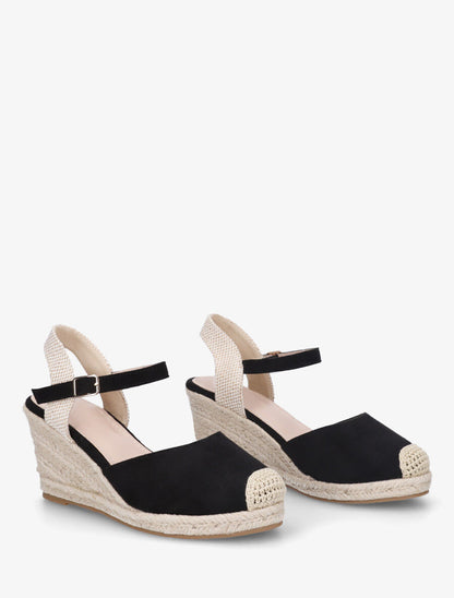 Sandales compensées en suédine - Noir - 4