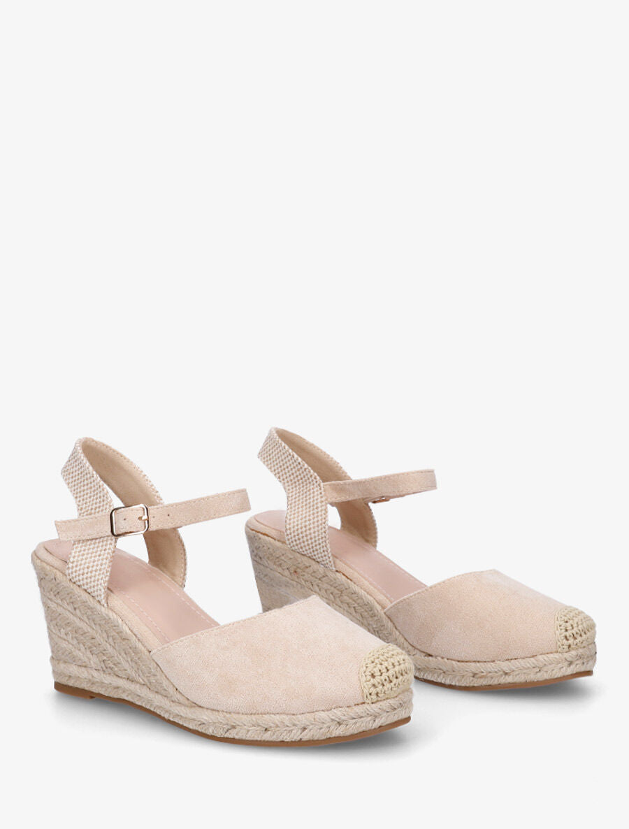 Sandales compensées en suédine - Beige - 4