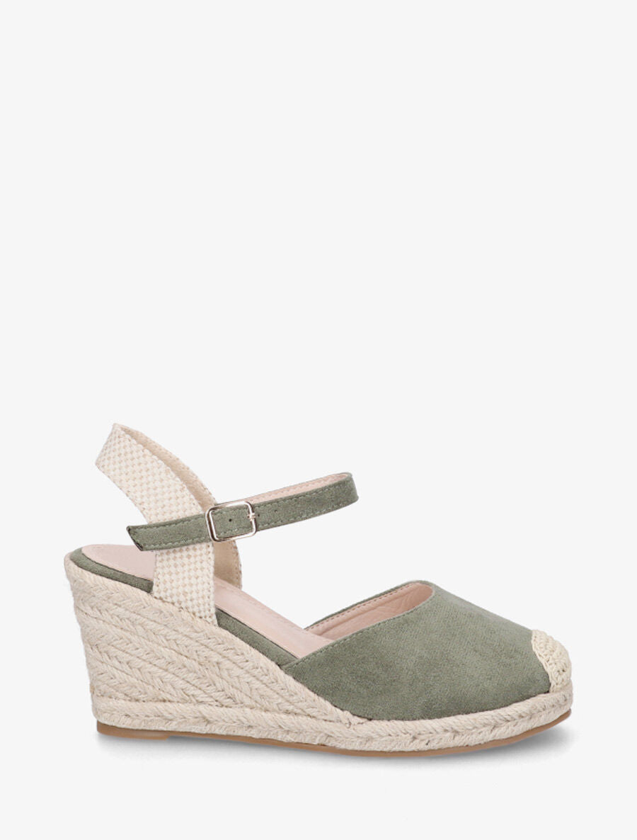 Sandales compensées en suédine - Kaki - 5
