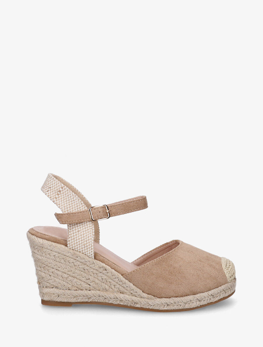 Sandales compensées en suédine - Camel - 5