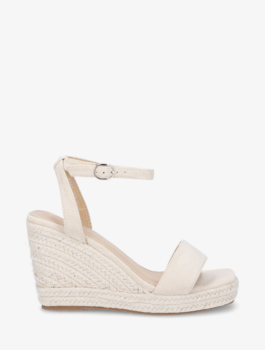 Sandales compensées en suédine - Beige - 5