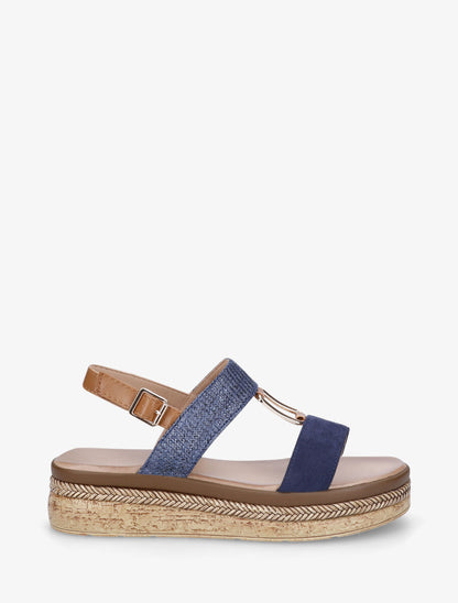 Sandales compensées à brides bi-matière - Bleu - 5