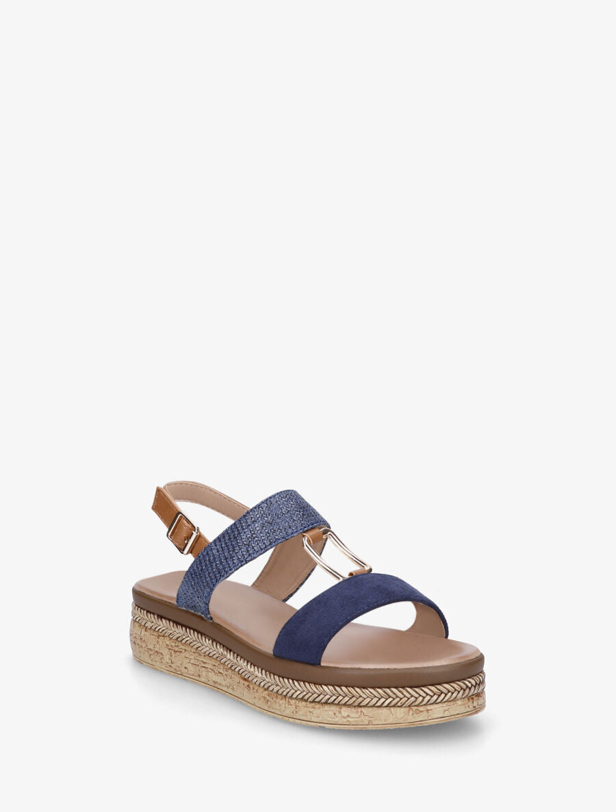 Sandales compensées à brides bi-matière - Bleu - 2