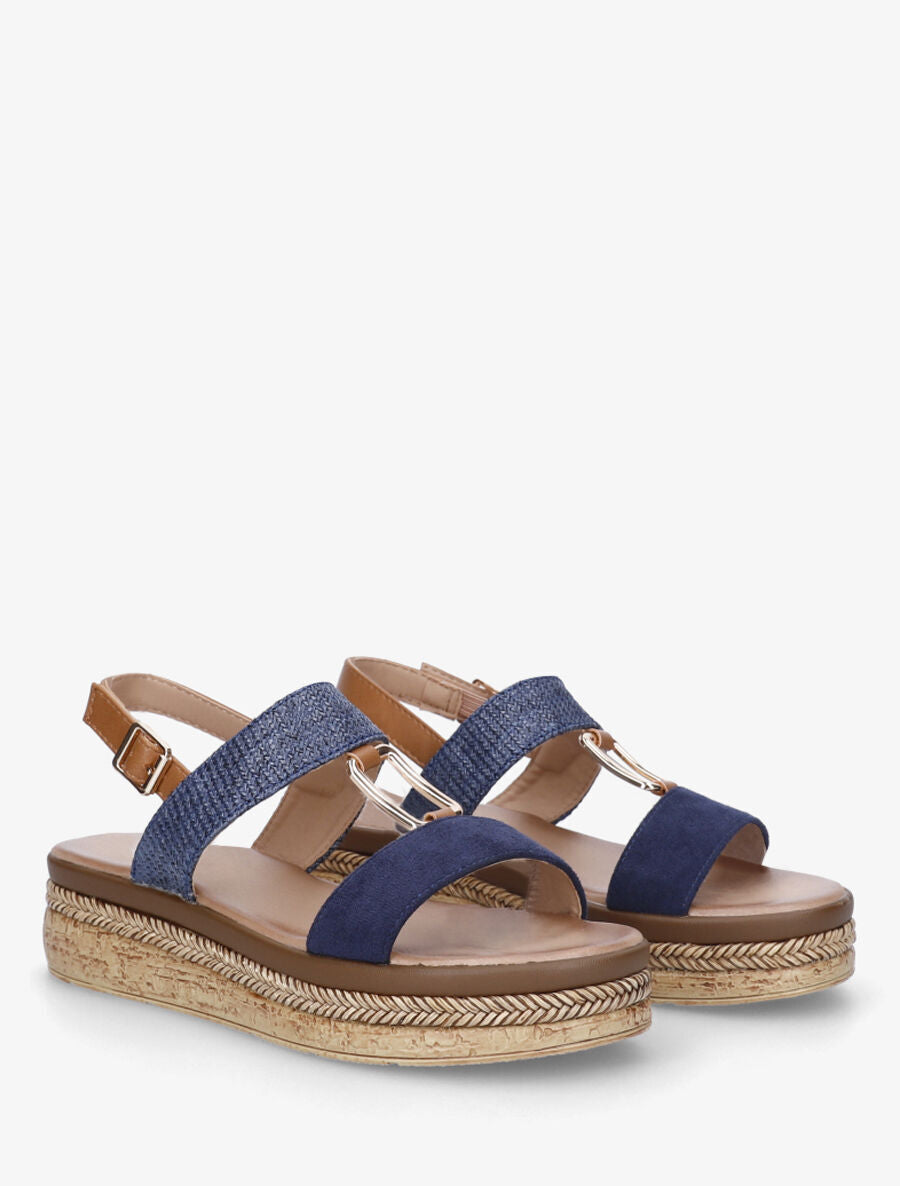 Sandales compensées à brides bi-matière - Bleu - 4
