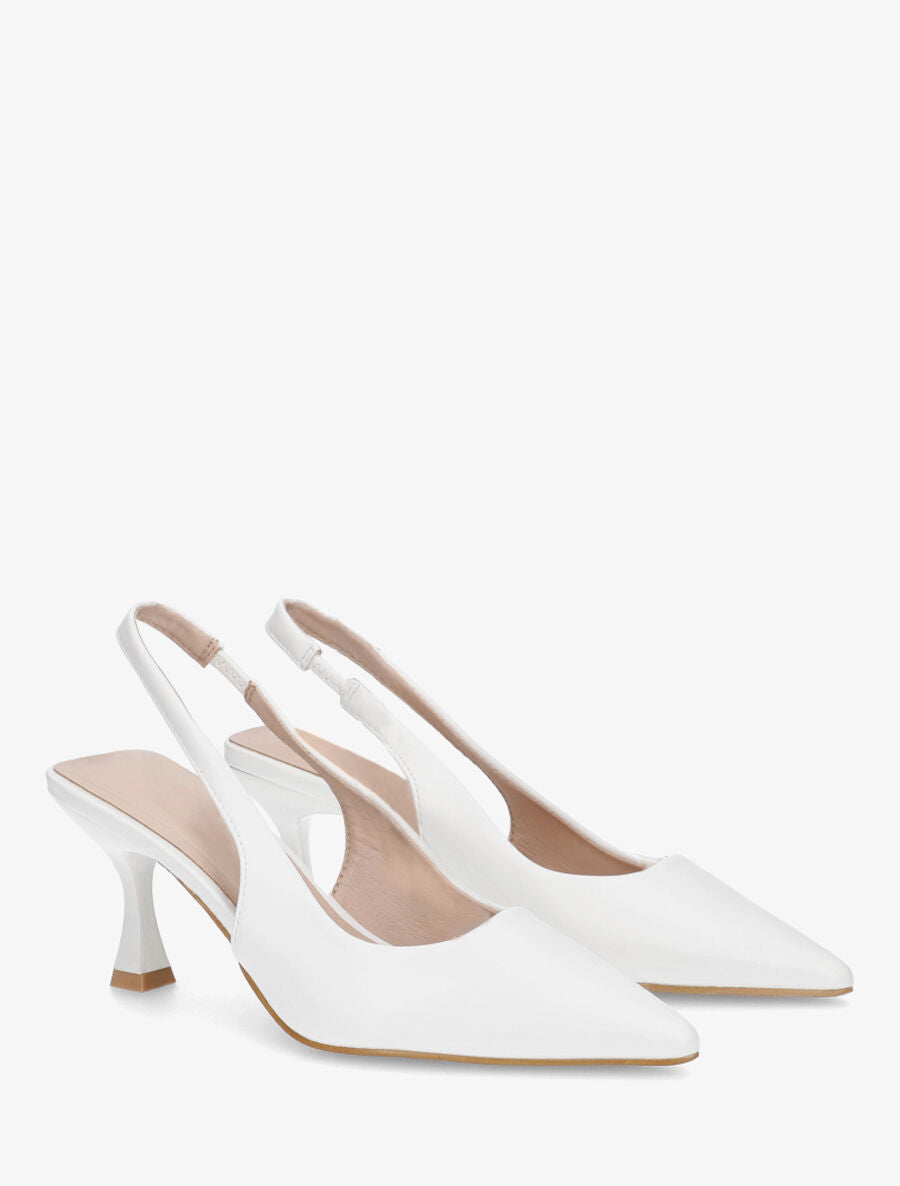 Escarpins bout pointu et talon bobine - Blanc - 4