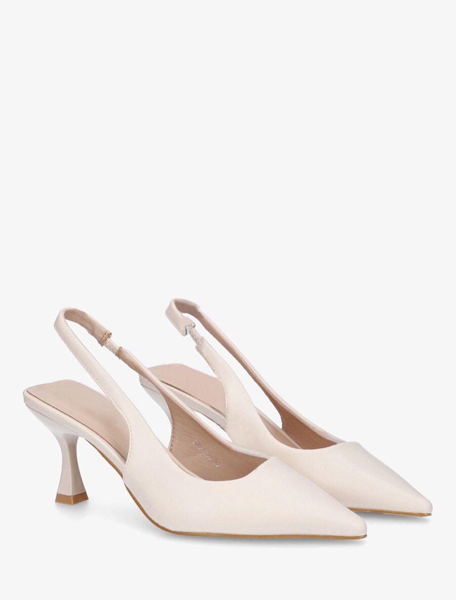 Escarpins bout pointu et talon bobine - Beige - 4