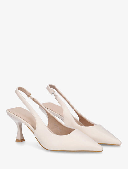 Escarpins bout pointu et talon bobine - Beige - 4