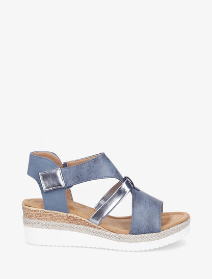 Sandales compensées en simili effet jean - Bleu denim - 5