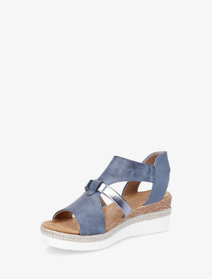 Sandales compensées en simili effet jean - Bleu denim - 3