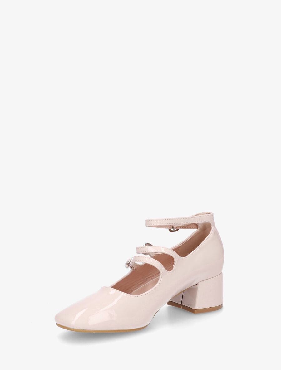 Escarpins vernis à triples brides à boucles - Nude - 3