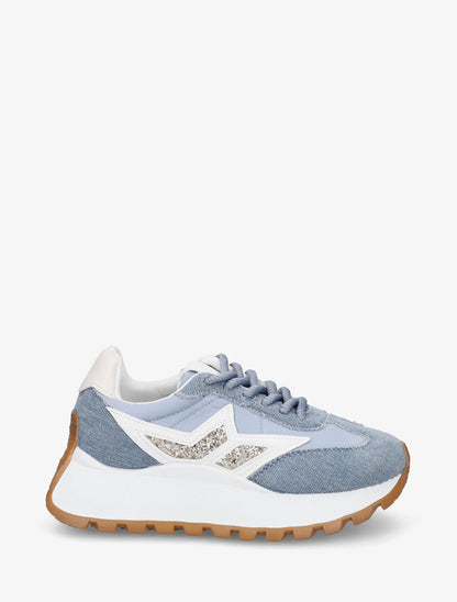 Sneakers à plateforme et détail pailleté - Bleu - 1