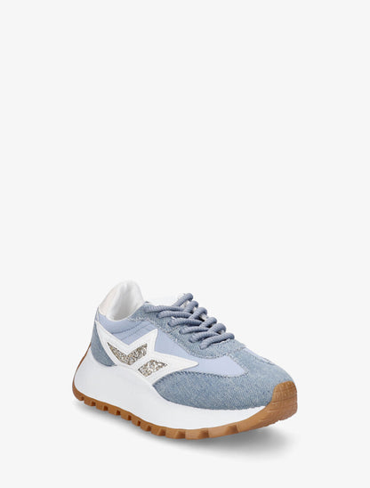 Sneakers à plateforme et détail pailleté - Bleu - 2