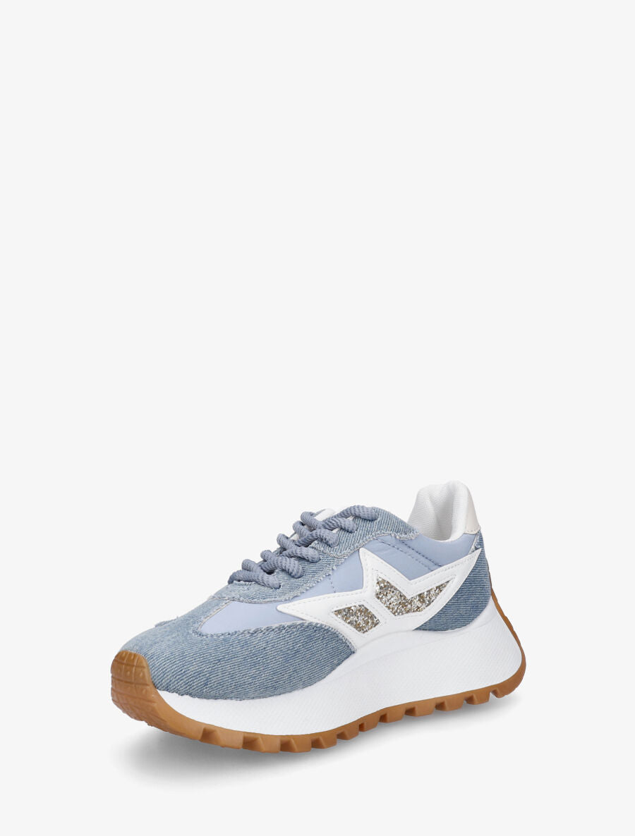 Sneakers à plateforme et détail pailleté - Bleu - 3