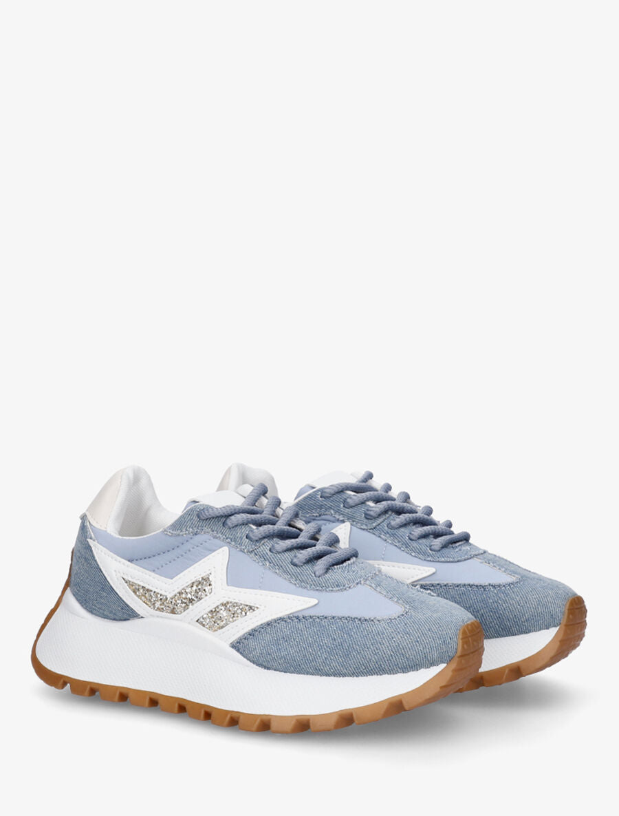 Sneakers à plateforme et détail pailleté - Bleu - 4