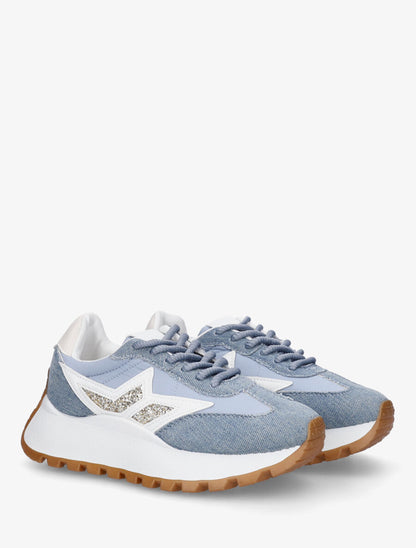 Sneakers à plateforme et détail pailleté - Bleu - 4