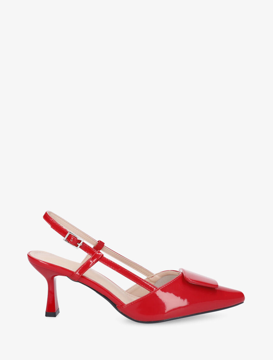 Escarpins vernis ouverts à bouts pointus fantaisies - Rouge - 1