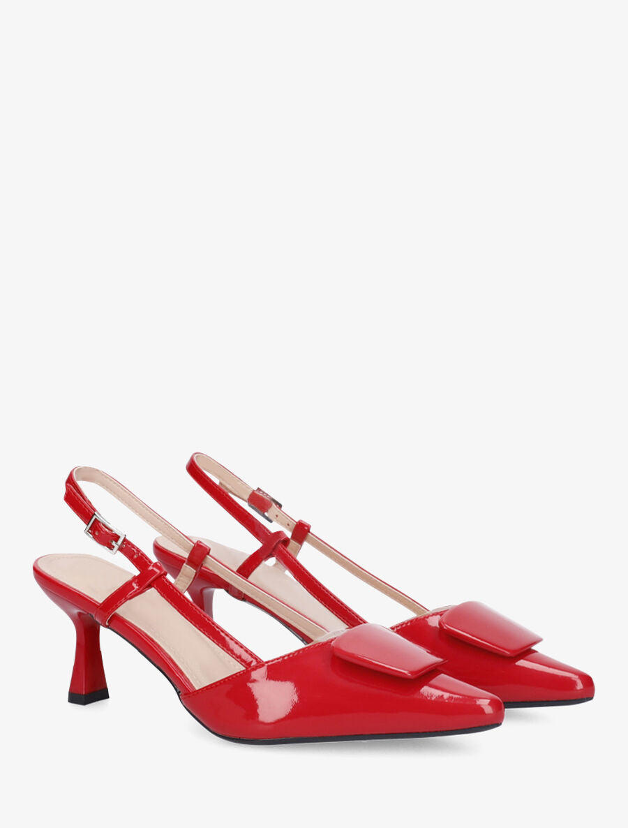 Escarpins vernis ouverts à bouts pointus fantaisies - Rouge - 4