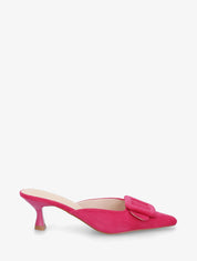 Mules en suédine à talon talus - Fushia - 1