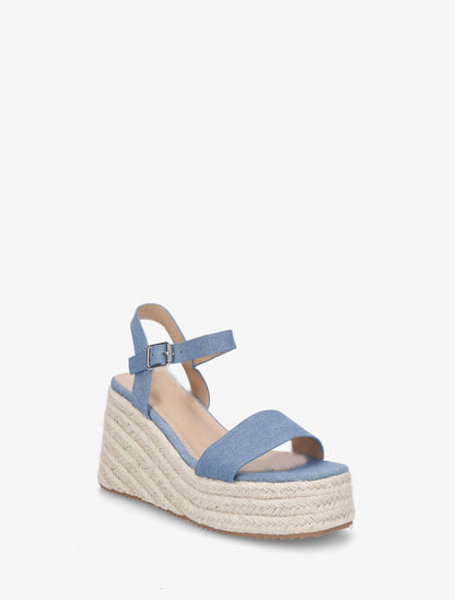 Sandales basiques à talon compensé haut - Bleu denim - 2