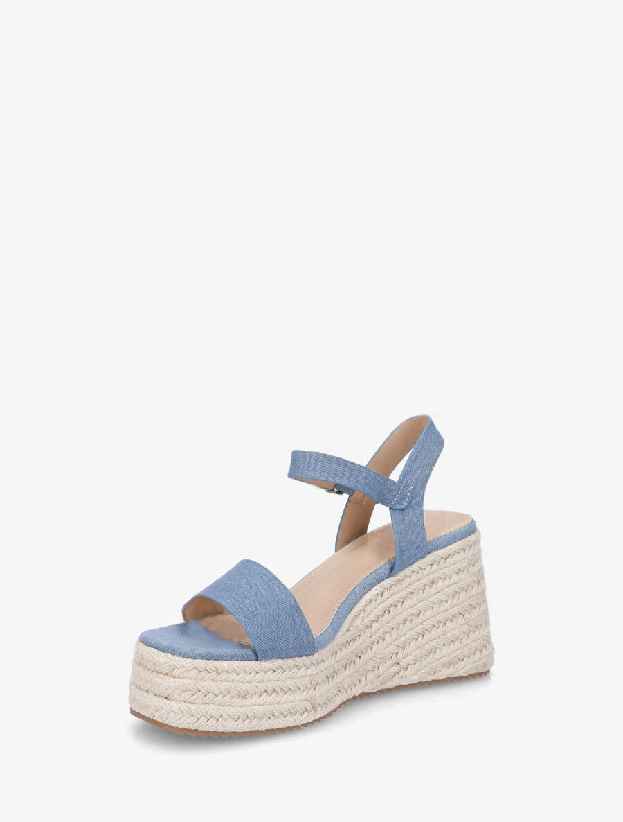 Sandales basiques à talon compensé haut - Bleu denim - 3