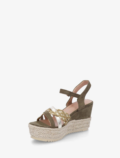 Sandales compensées en suédine et raphia - Kaki - 3