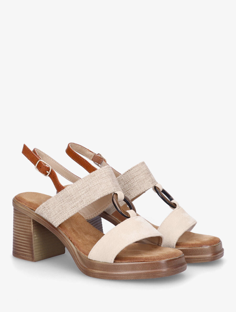 Sandales à talon bimatière à anneau - Beige - 4