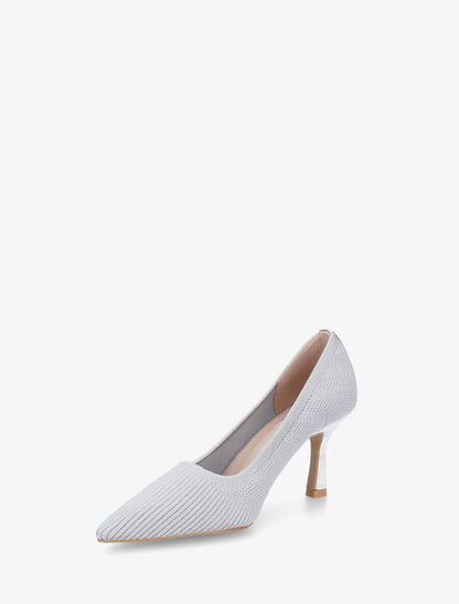 Escarpins en tissu ajouré à bouts pointus - Argent - 3
