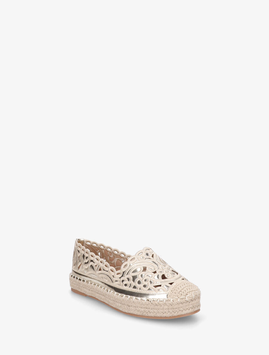 Espadrilles plates en simili motif floraux - Or - 2