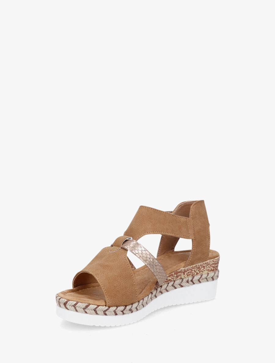 Sandales compensées à scratch et empiècement python - Camel - 3