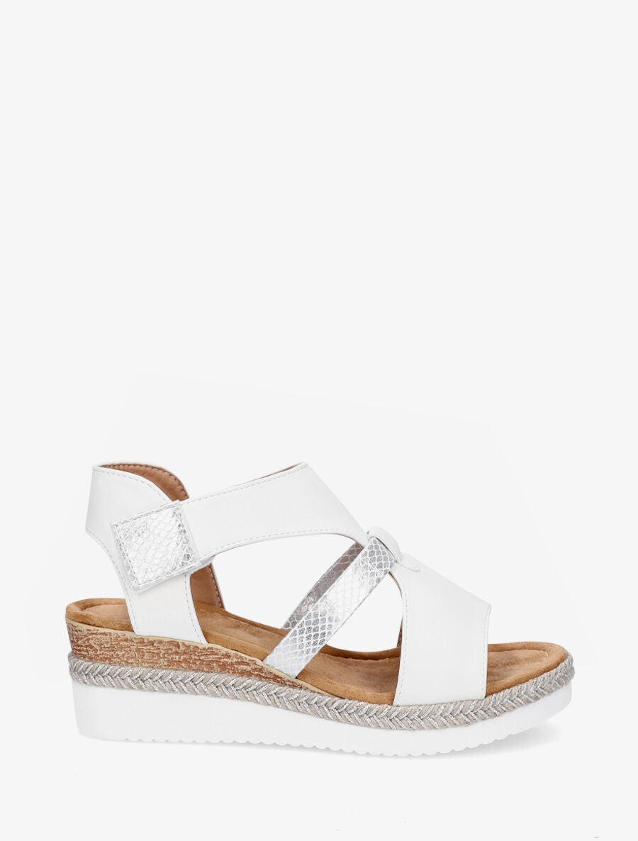 Sandales compensées à scratch et empiècement python - Blanc - 1