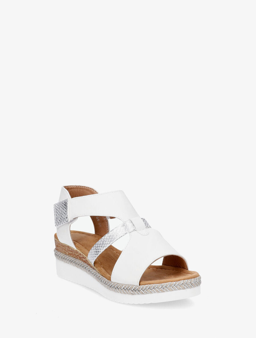 Sandales compensées à scratch et empiècement python - Blanc - 2