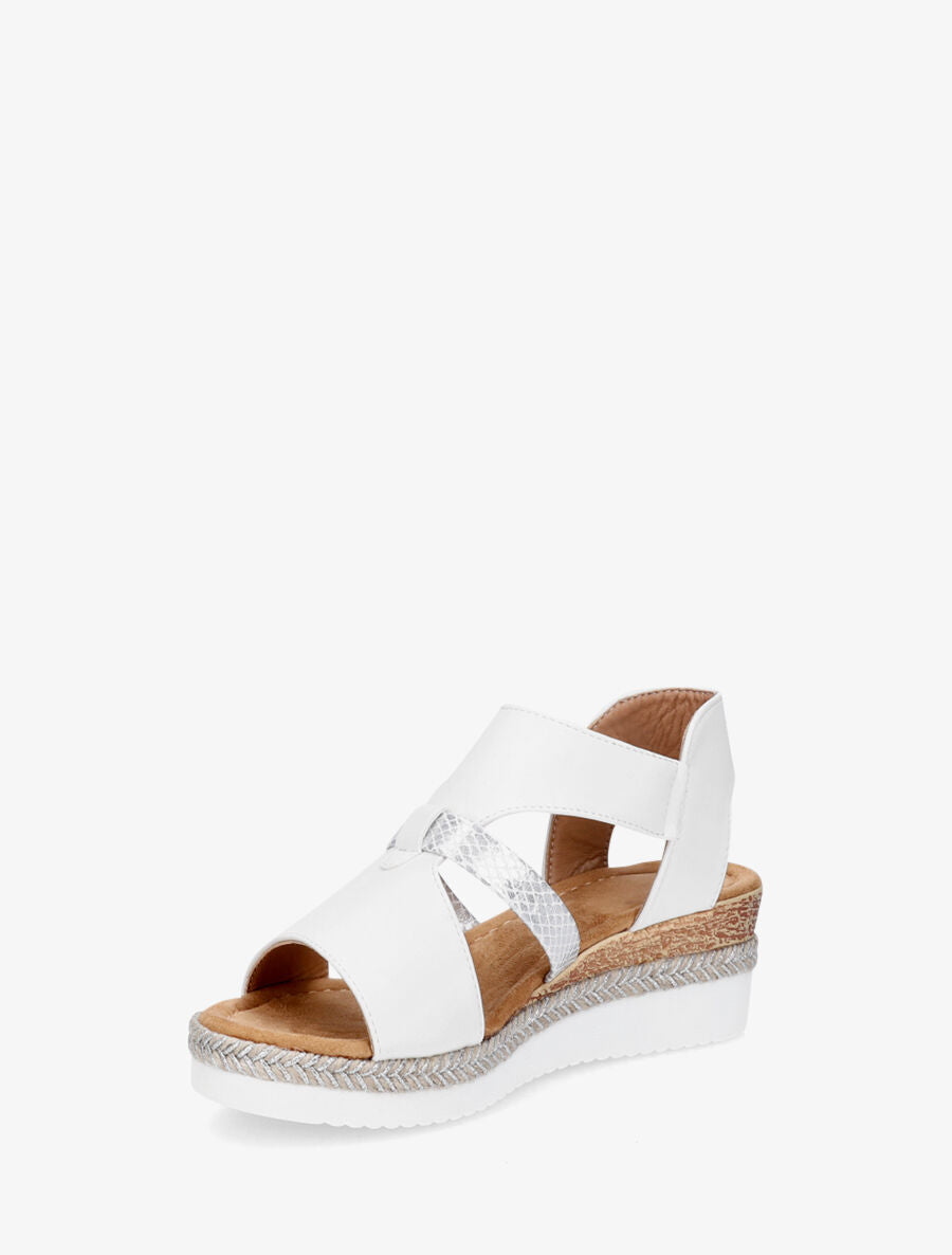 Sandales compensées à scratch et empiècement python - Blanc - 3