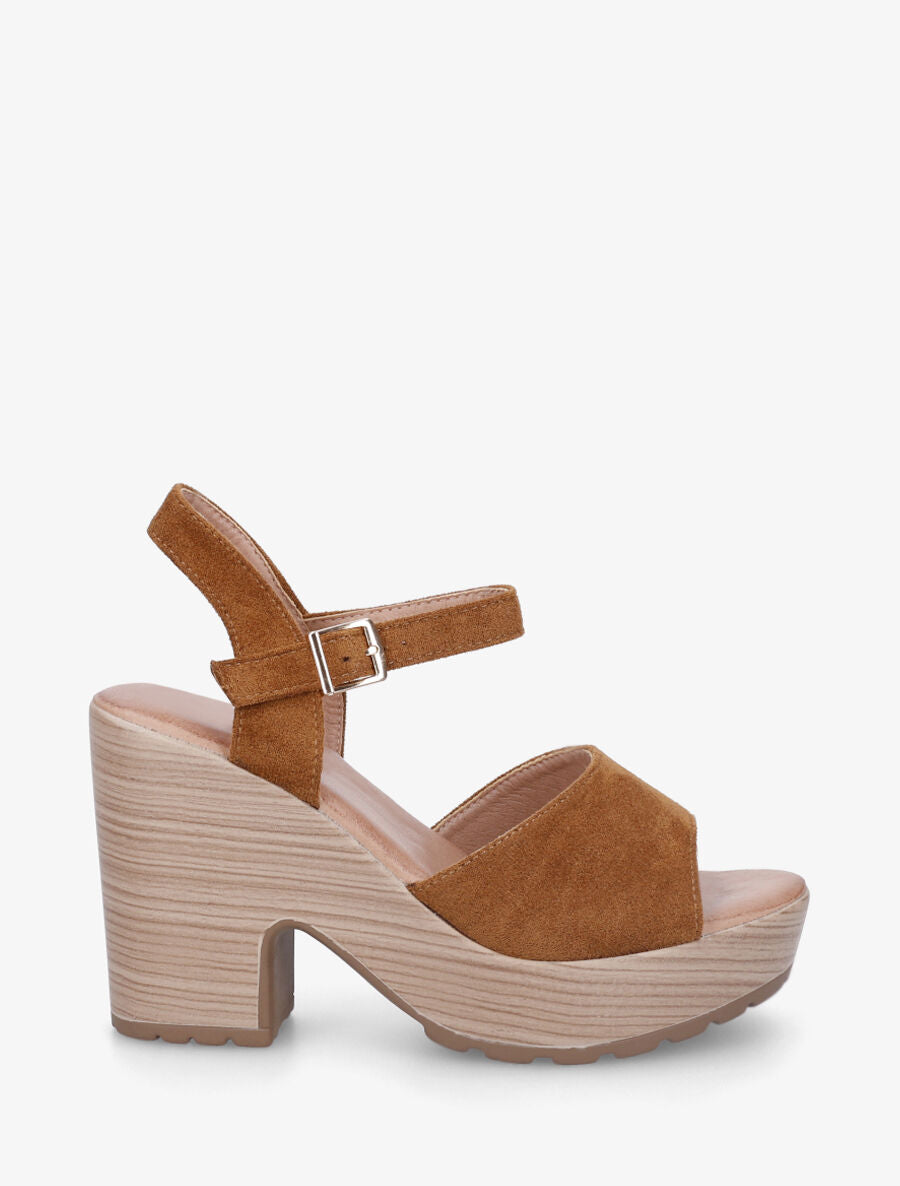 Sandales à talon haut en suédine - Camel - 1