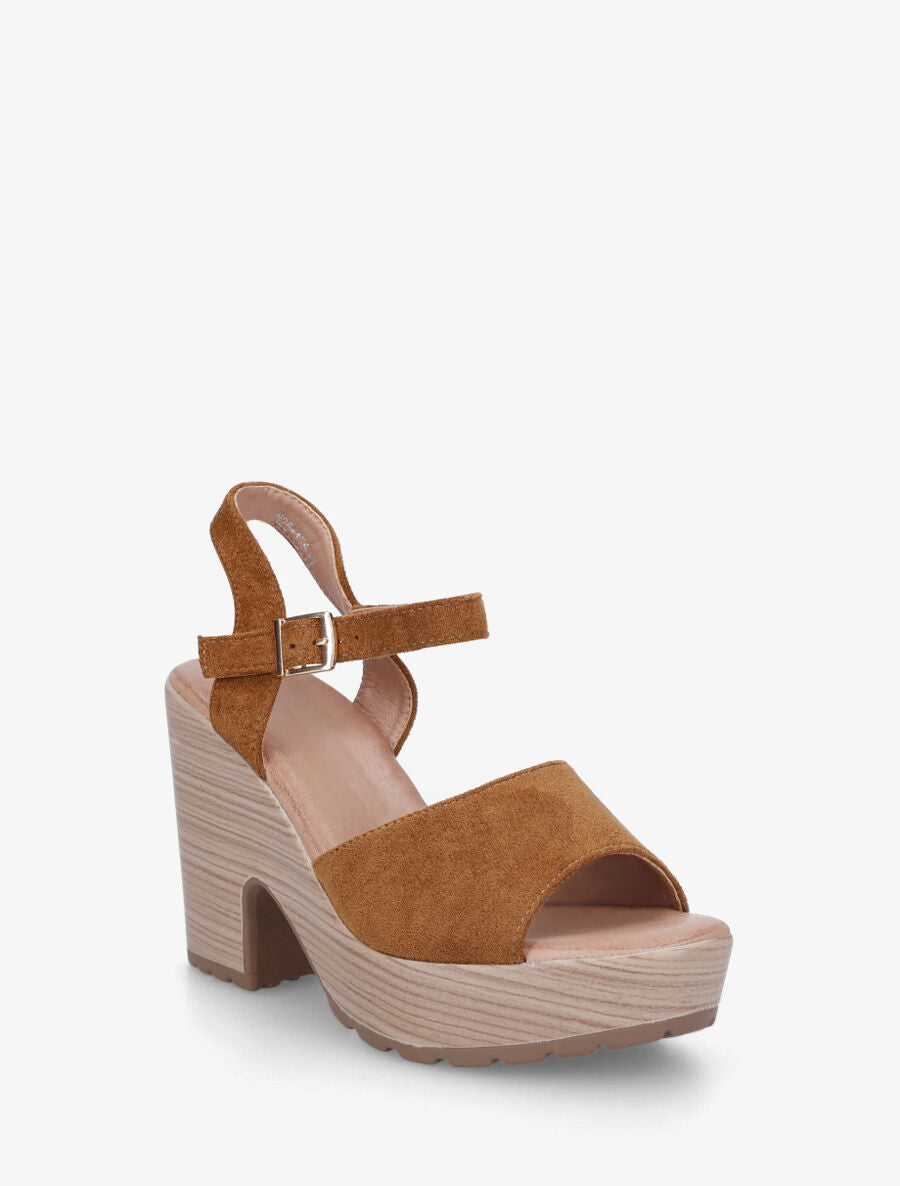 Sandales à talon haut en suédine - Camel - 2