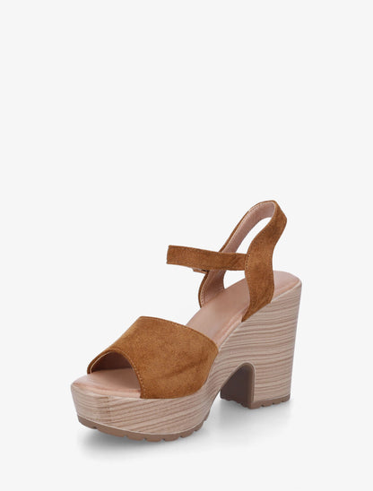 Sandales à talon haut en suédine - Camel - 3