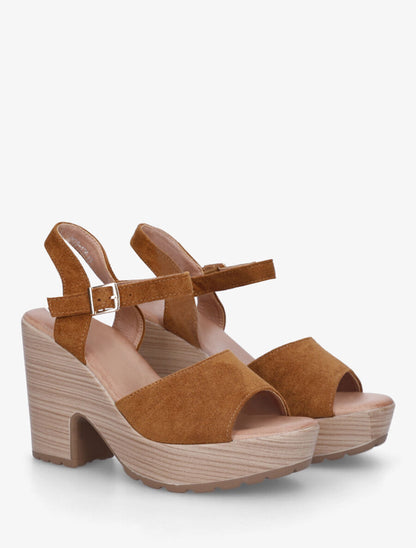 Sandales à talon haut en suédine - Camel - 4
