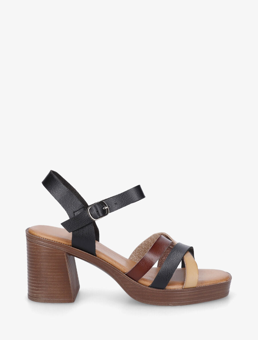 Sandales à talon et brides croisées - Noir - 1