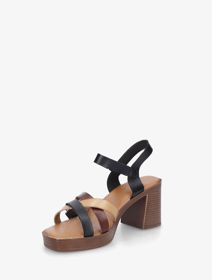 Sandales à talon et brides croisées - Noir - 3