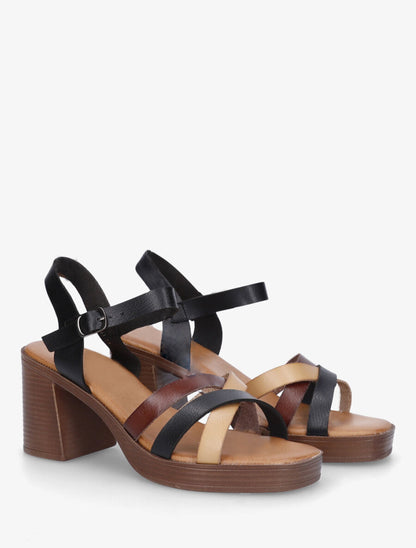 Sandales à talon et brides croisées - Noir - 4