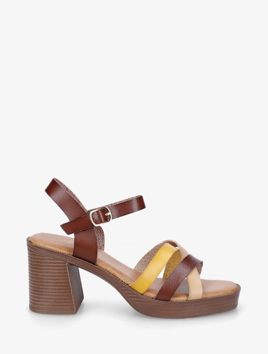Sandales à talon et brides croisées - Marron - 1