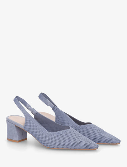 Escarpins bimatière à talon carré - Bleu - 4