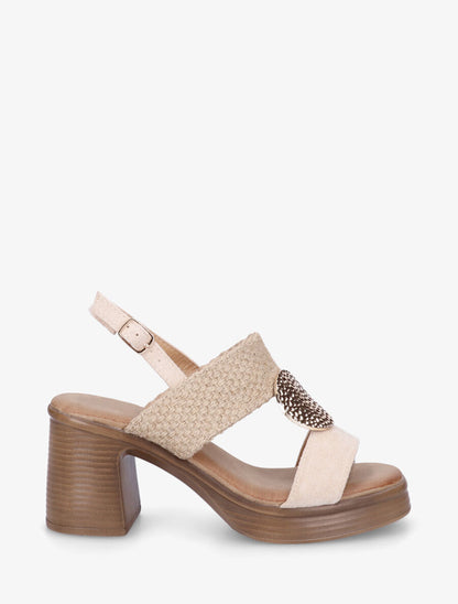 Sandales à talon et ganse stylisée - Beige - 5
