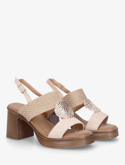 Sandales à talon et ganse stylisée - Beige - 4
