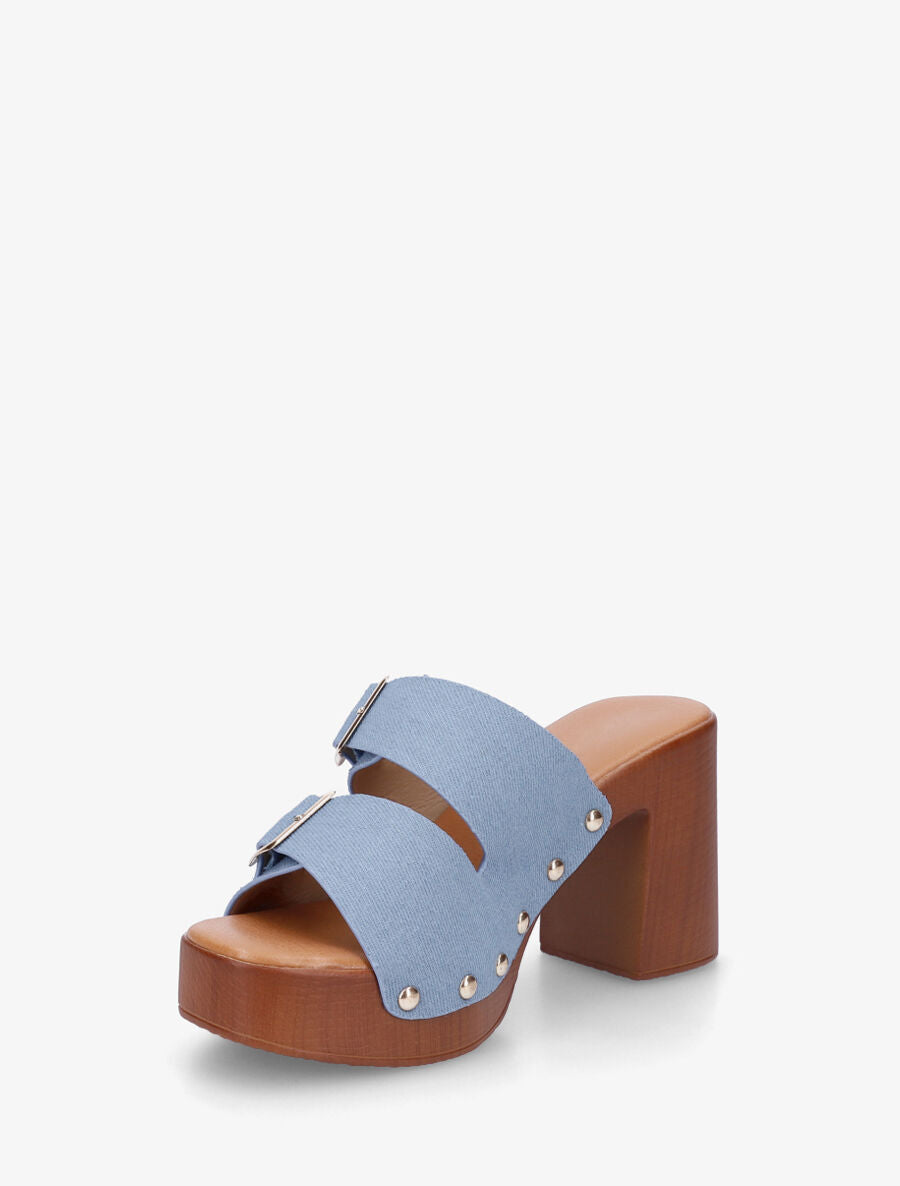 Mules style sabot à double brides à boucle - Bleu denim - 3