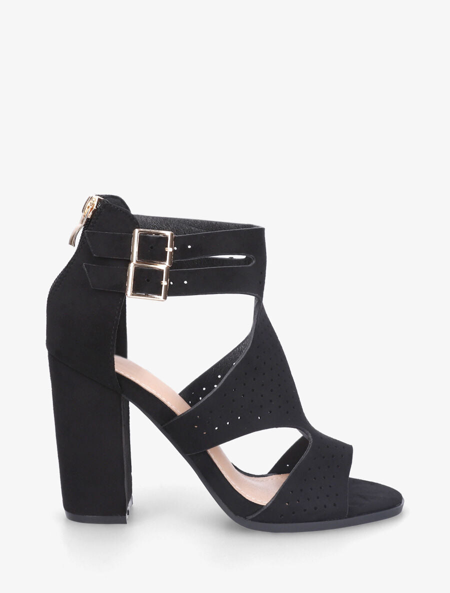 Sandales à talon à double brides à boucle - Noir - 1