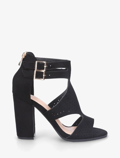 Sandales à talon à double brides à boucle - Noir - 1