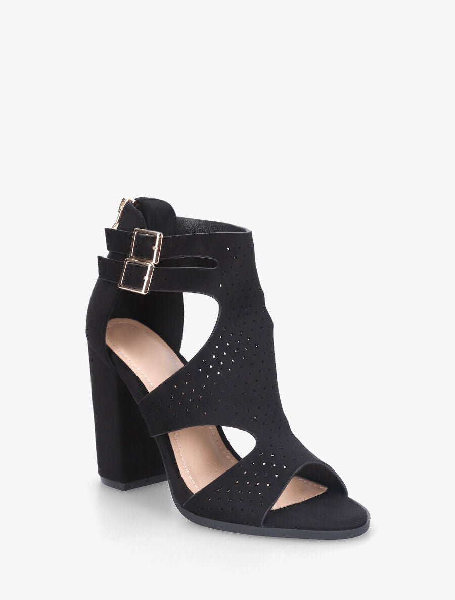 Sandales à talon à double brides à boucle - Noir - 2