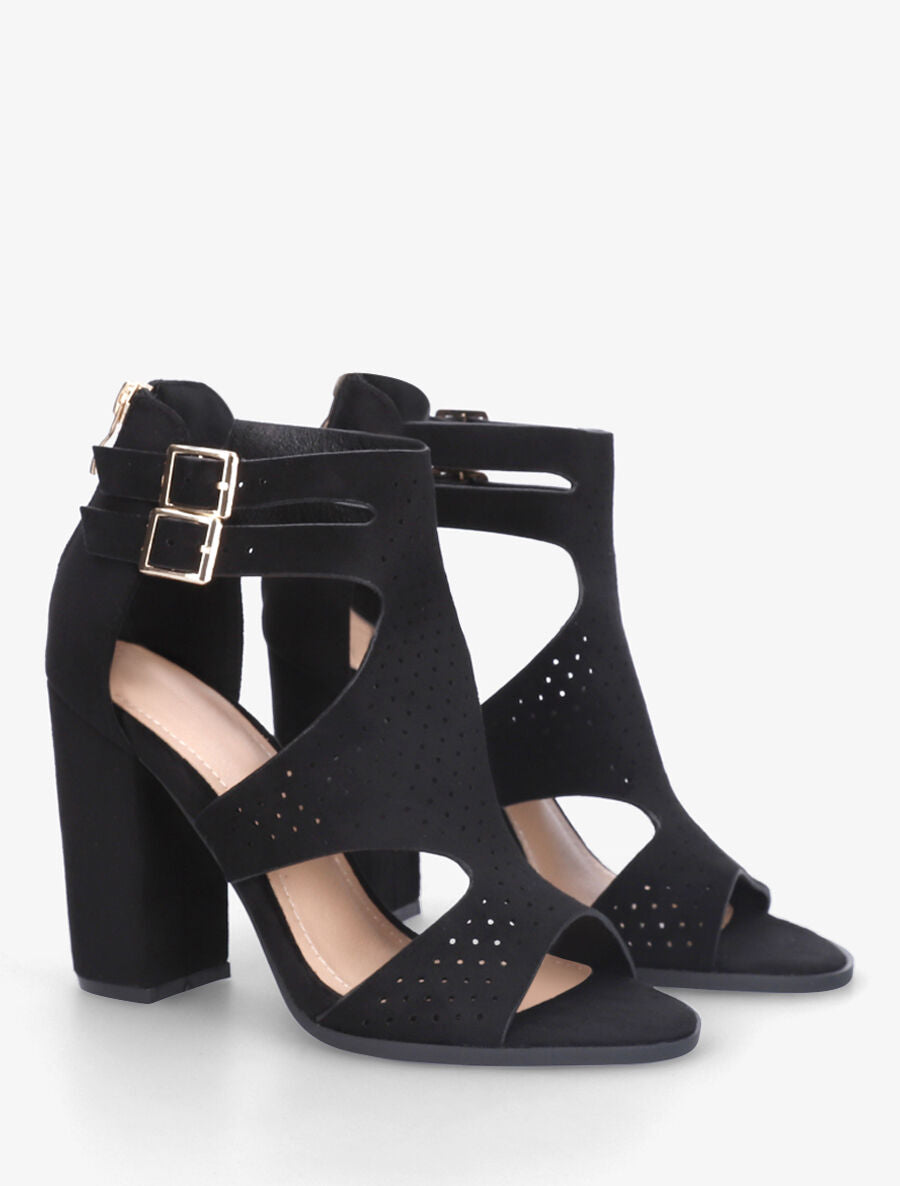 Sandales à talon à double brides à boucle - Noir - 4